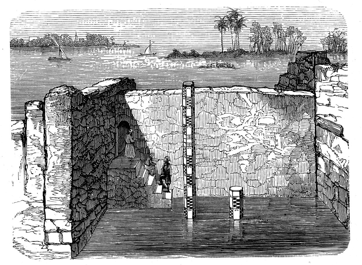 بقايا مقياس النيل ، جهاز قديم لقياس الفيضان السنوي للنيل ، c1885 بواسطة غير معروف