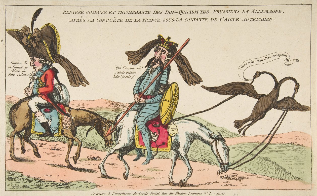 عودة مبتهجة ومنتصرة للبروسي دون كيشوت إلى ألمانيا ، بعد الفتح ... ، كاليفورنيا. 1792. بواسطة غير معروف