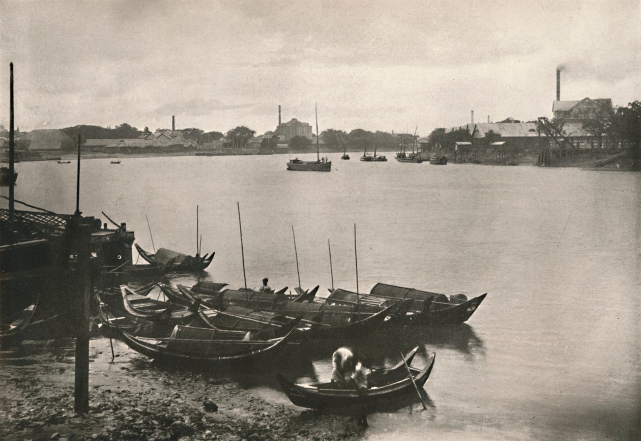 مطاحن الأرز على خور بوزوندونغ ، رانجون ، 1900. بواسطة غير معروف