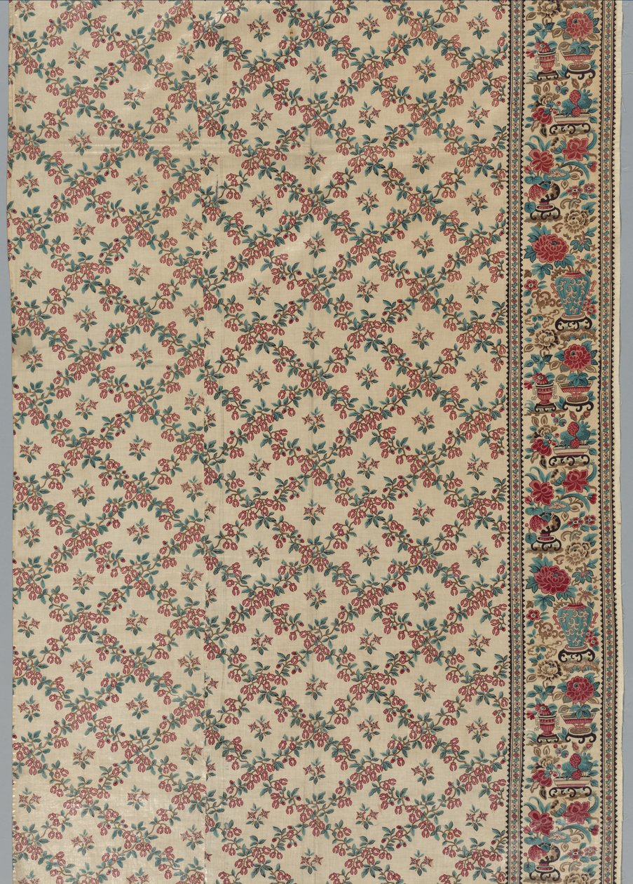 Chintz المزجج بطباعة الأسطوانة مع تصميم الزهرية والزهرية ، 1800s. بواسطة غير معروف