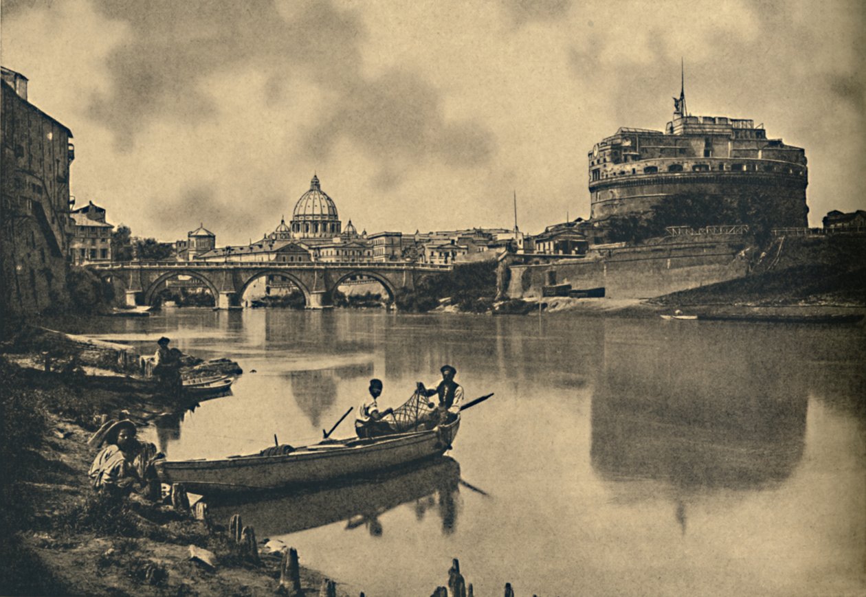 روما - التيبر - القلعة وجسر S. Angelo. قبة القديس بطرس 1910 بواسطة غير معروف