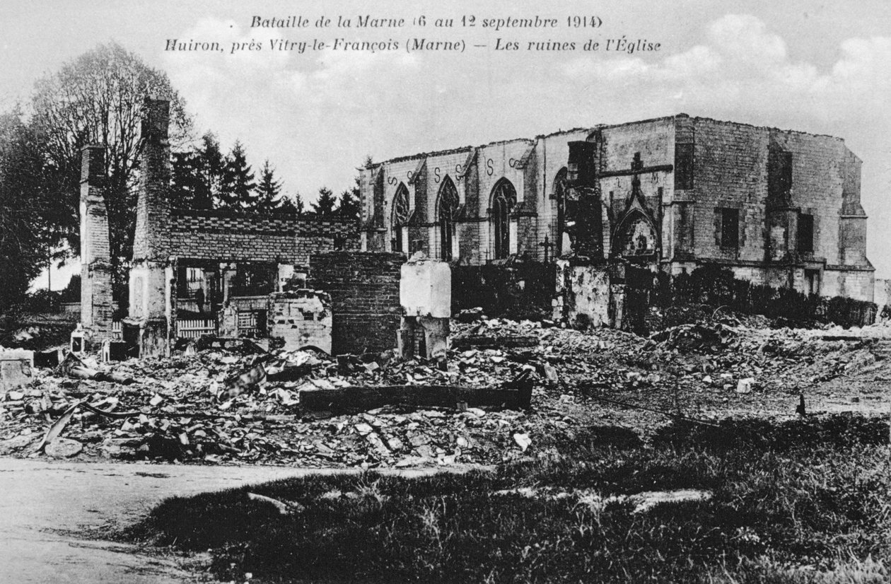 الكنيسة المدمرة ، Huiron ، فرنسا ، معركة المارن ، الحرب العالمية الأولى ، 1914 بواسطة غير معروف