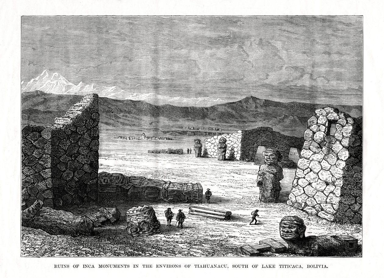 أطلال آثار الإنكا في ضواحي تياهواناكو ، جنوب بحيرة تيتيكاكا ، بوليفيا ، 1877 بواسطة غير معروف