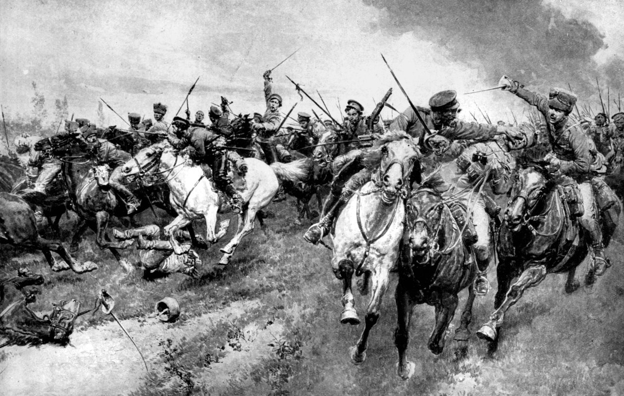 القوزاق الروس يهاجمون الجيش الألماني ، بروسيا الشرقية ، الحرب العالمية الأولى ، 1914 بواسطة غير معروف