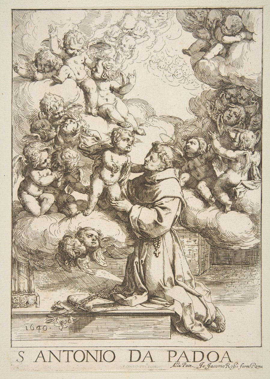 القديس أنطونيوس من بادوا وهو يعبد المسيح الطفل ، نسخة بعد كانتاريني ، 1640. بواسطة غير معروف