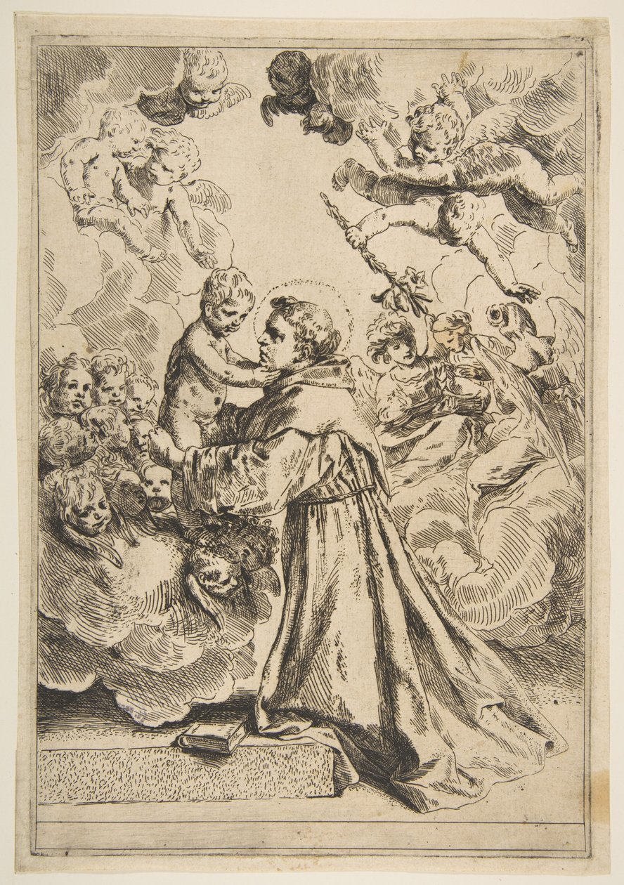 القديس أنطونيوس بادوا يعبد المسيح الطفل في المجد ، نسخة بعد كانتاريني ، كاليفورنيا. 1640 أو بعد ذلك. بواسطة غير معروف