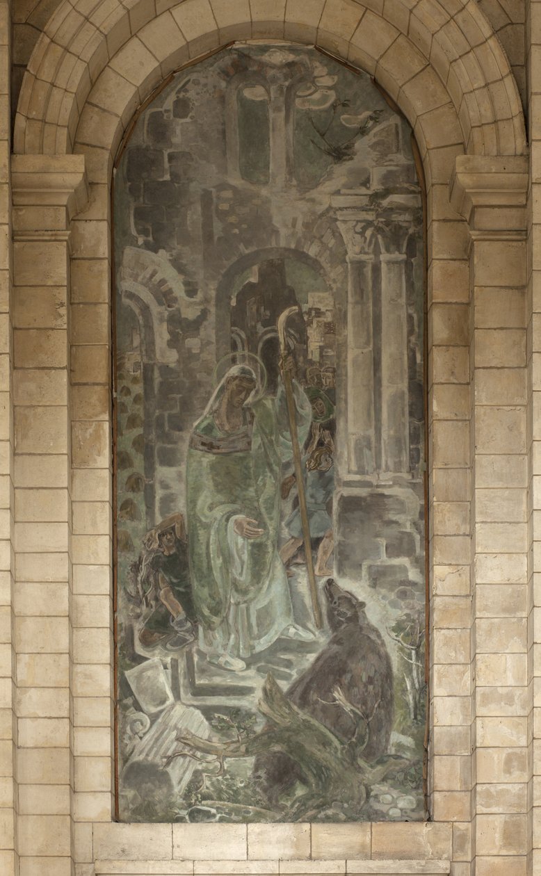 Saint with a bear (oil on canvas) بواسطة غير معروف