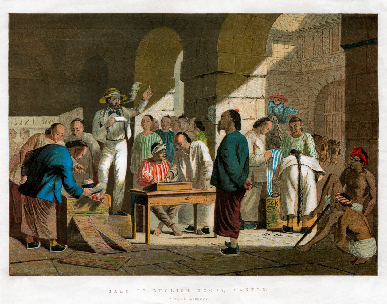 بيع السلع الإنجليزية ، كانتون ، 1858 بواسطة غير معروف