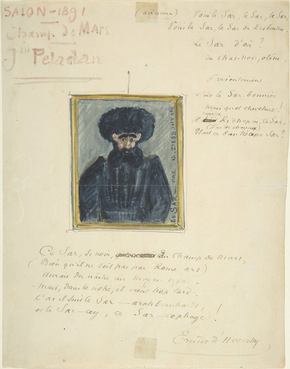 رسم ساخر لسار جوزفين بيلادان ، ١٨٩١. بواسطة غير معروف