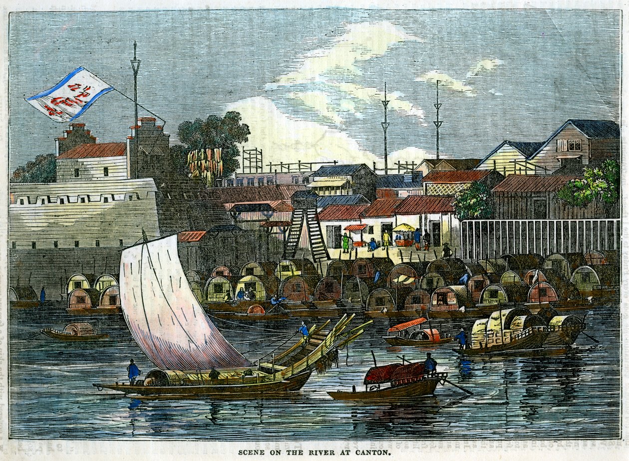 مشهد على النهر في كانتون ، الصين ، c1840 بواسطة غير معروف
