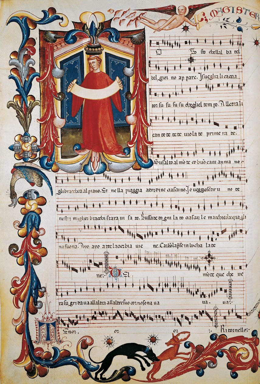 سجل مع الإضاءة في Squarcialupi Codex ، حوالي 1410-1415 بواسطة غير معروف