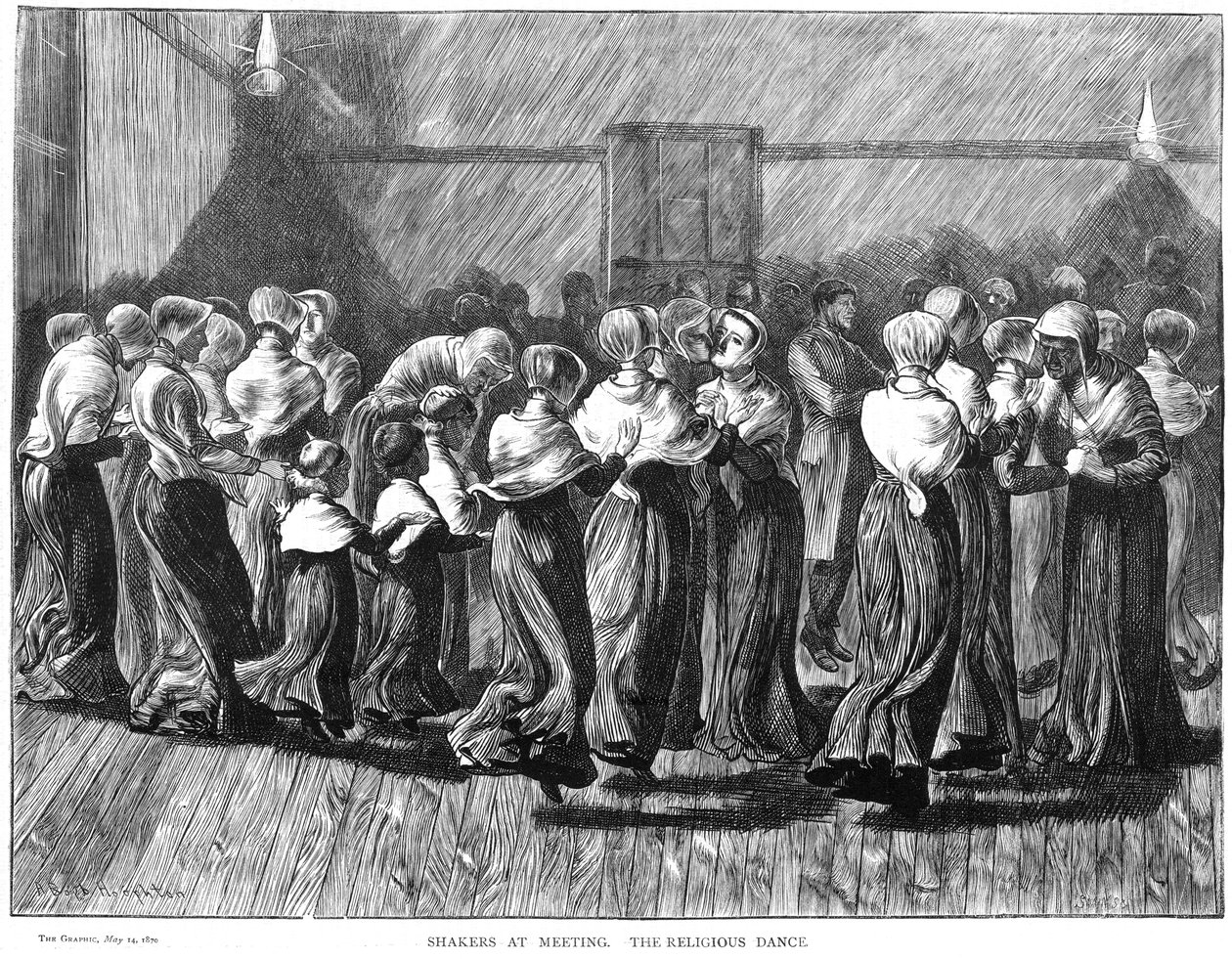 شاكرون يرقصون في لقاء ، ليبانون سبرينجز ، نيويورك ، الولايات المتحدة الأمريكية ، 1870 بواسطة غير معروف