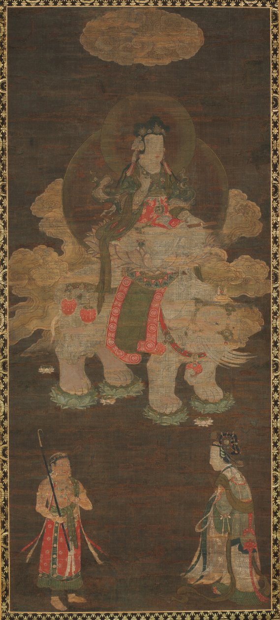 Shakyamuni Triad: بوذا يحضره مانجوشري وسامانتابهادرا بوديساتفا مع الفيل ، أواخر 1 بواسطة غير معروف
