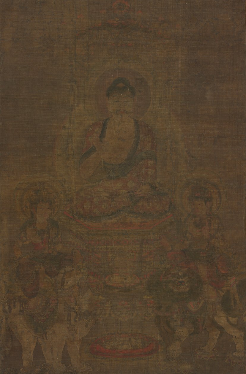 Shakyamuni Triad: بوذا حضره مانجوشري وسامانتابهادرا ، ج. 900. بواسطة غير معروف