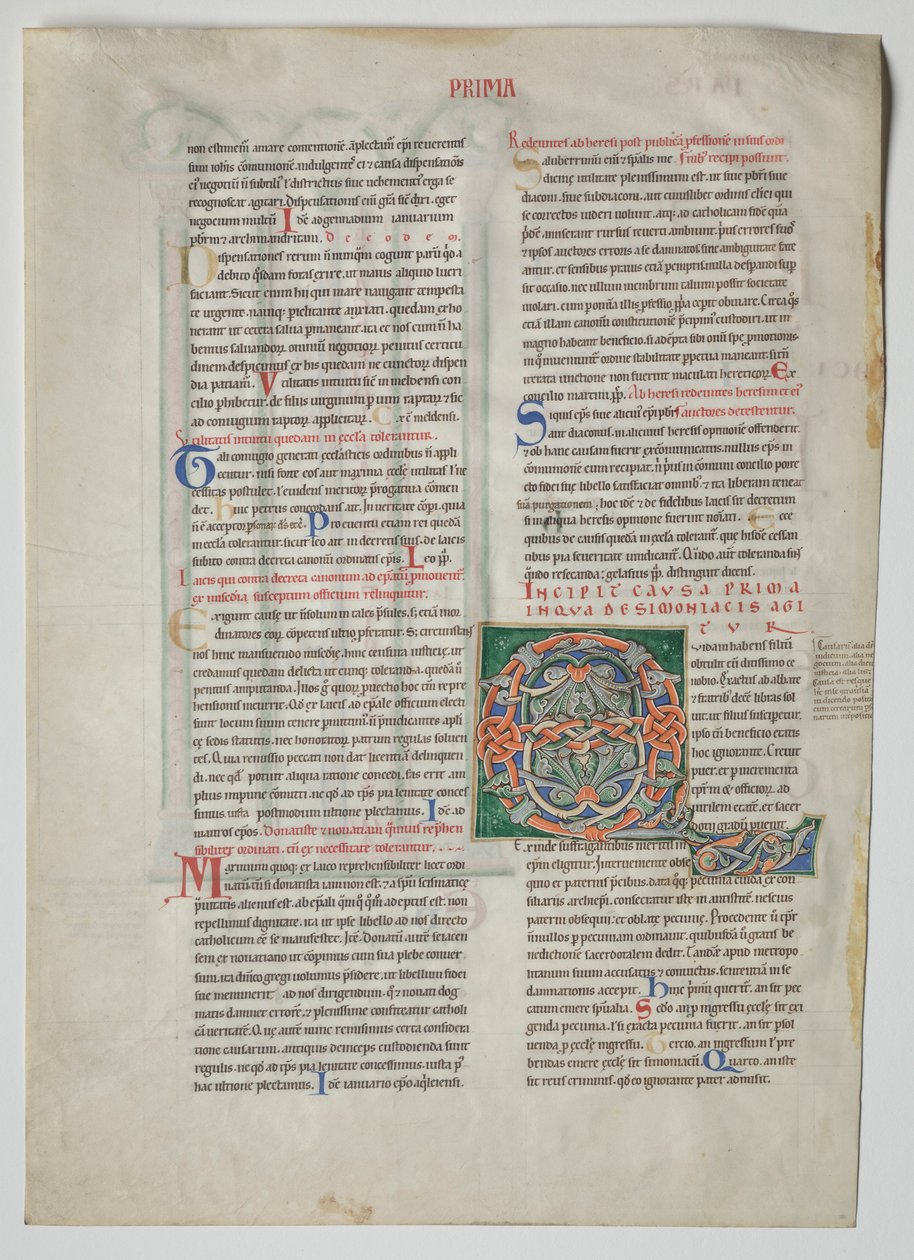 ورقة واحدة من مرسوم من قبل Gratian: أول حرف مزخرف Q [uidam جلب] ، c1160-1165 بواسطة غير معروف