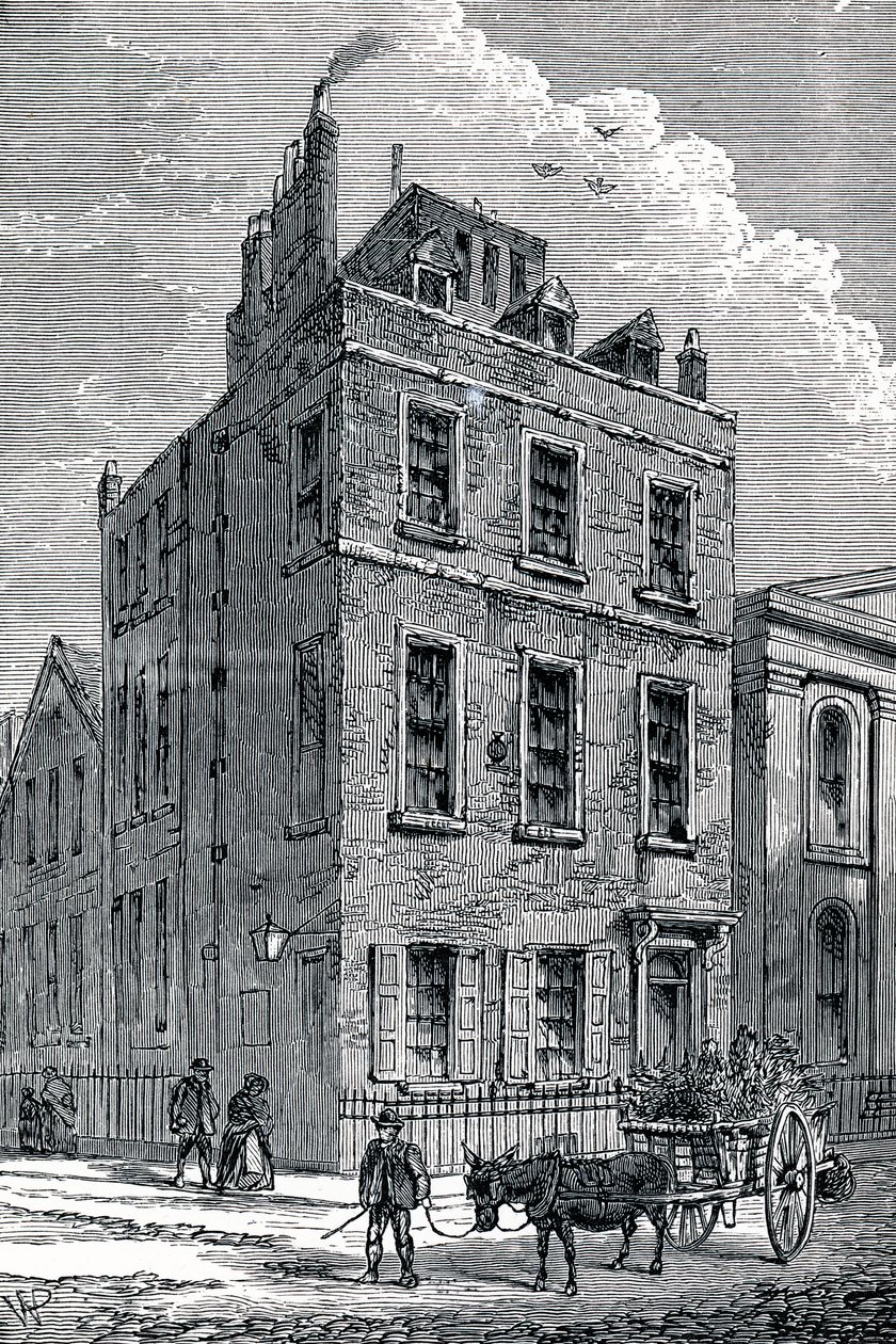 منزل السير إسحاق نيوتن على زاوية شارع أورانج وسانت مارتينز ، لندن ، c1880 بواسطة غير معروف