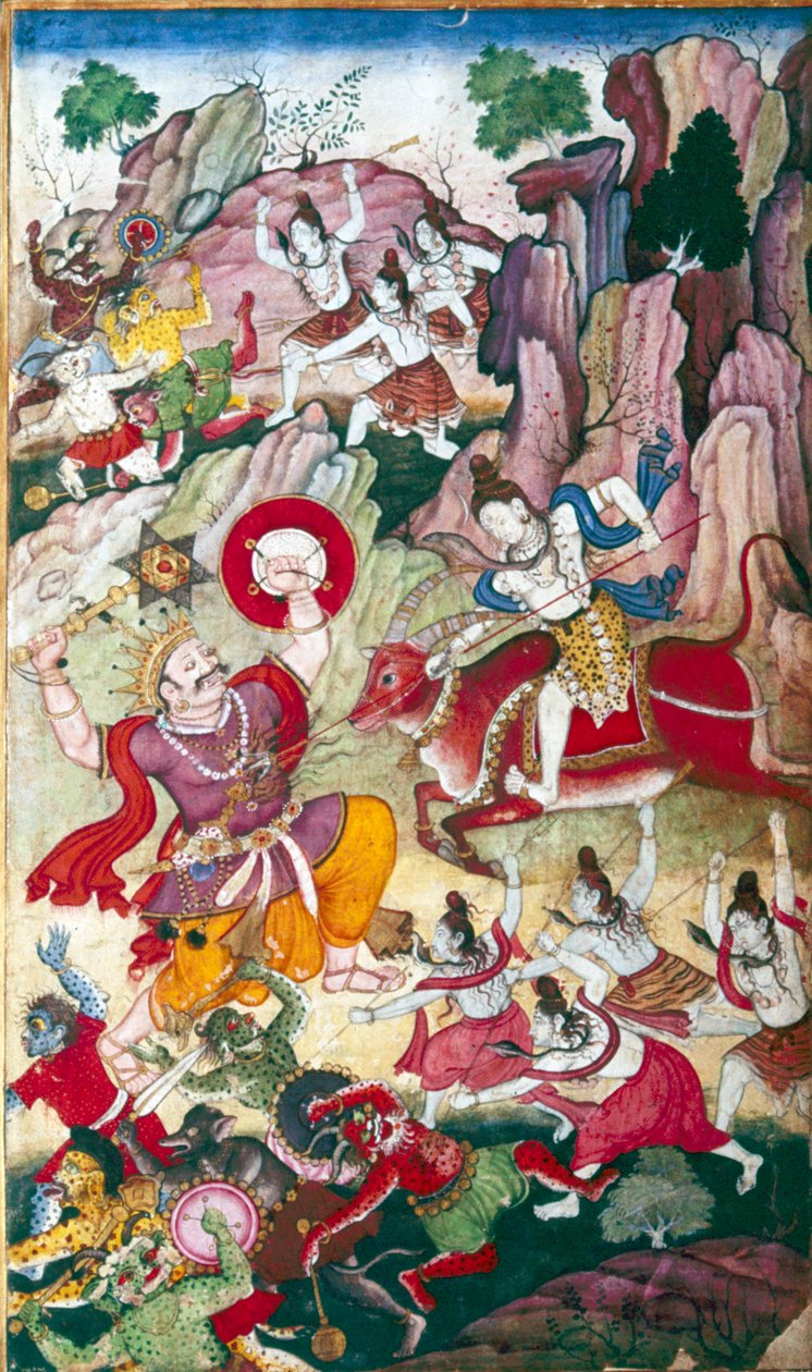 سيفا يدمر شيطان أنداكا ، مخطوطة هريفامسا ، مغول ، ج 1590. بواسطة غير معروف