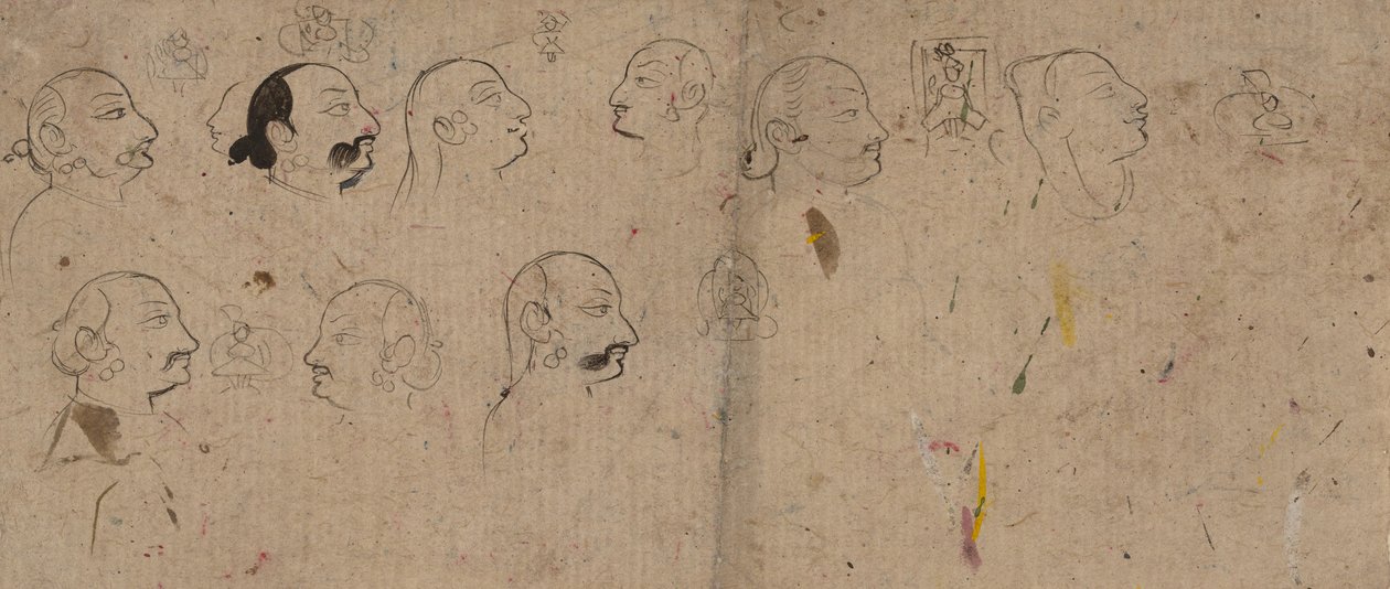 صفحة تخطيطية لدراسات الوجه ، على الأرجح ماهاراو كيشور سينغ ، كاليفورنيا. 1830. بواسطة غير معروف