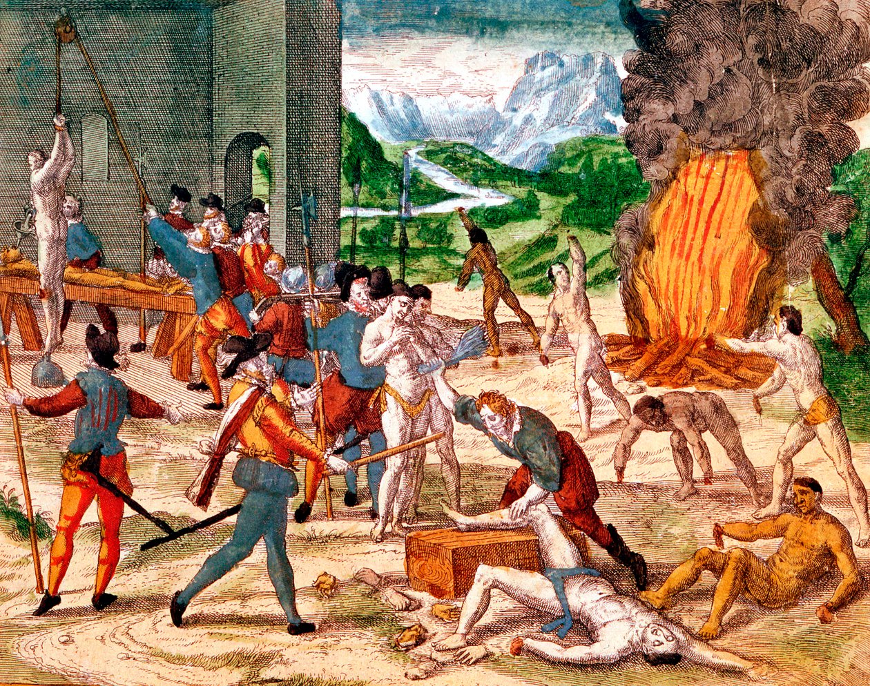 قام الغزاة الإسبان بتعذيب الهنود الأمريكيين ، 1539-1542 بواسطة غير معروف