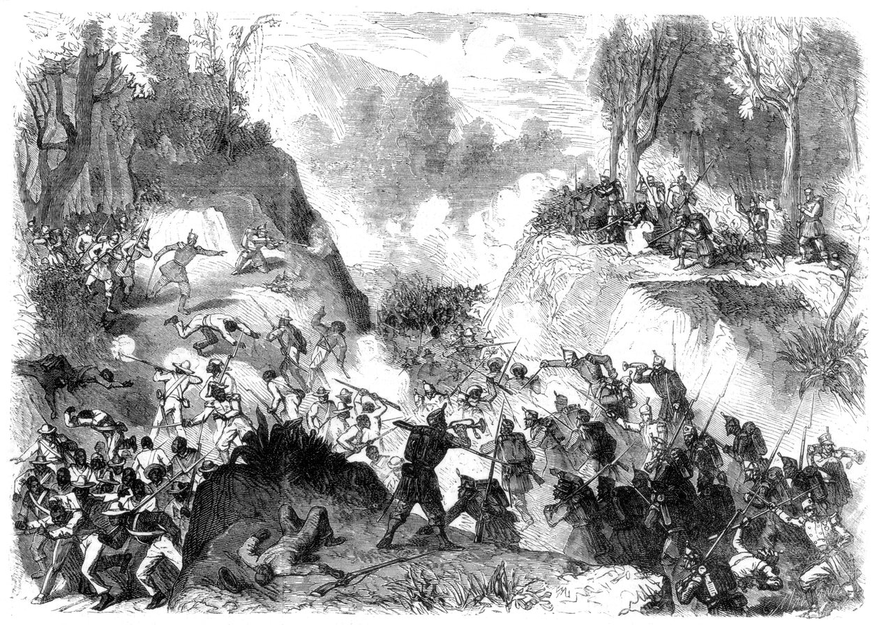 القوات الإسبانية تقاتل شعب سانتو دومينغو ، في ممر مونتي كريستي ، 1864 بواسطة غير معروف