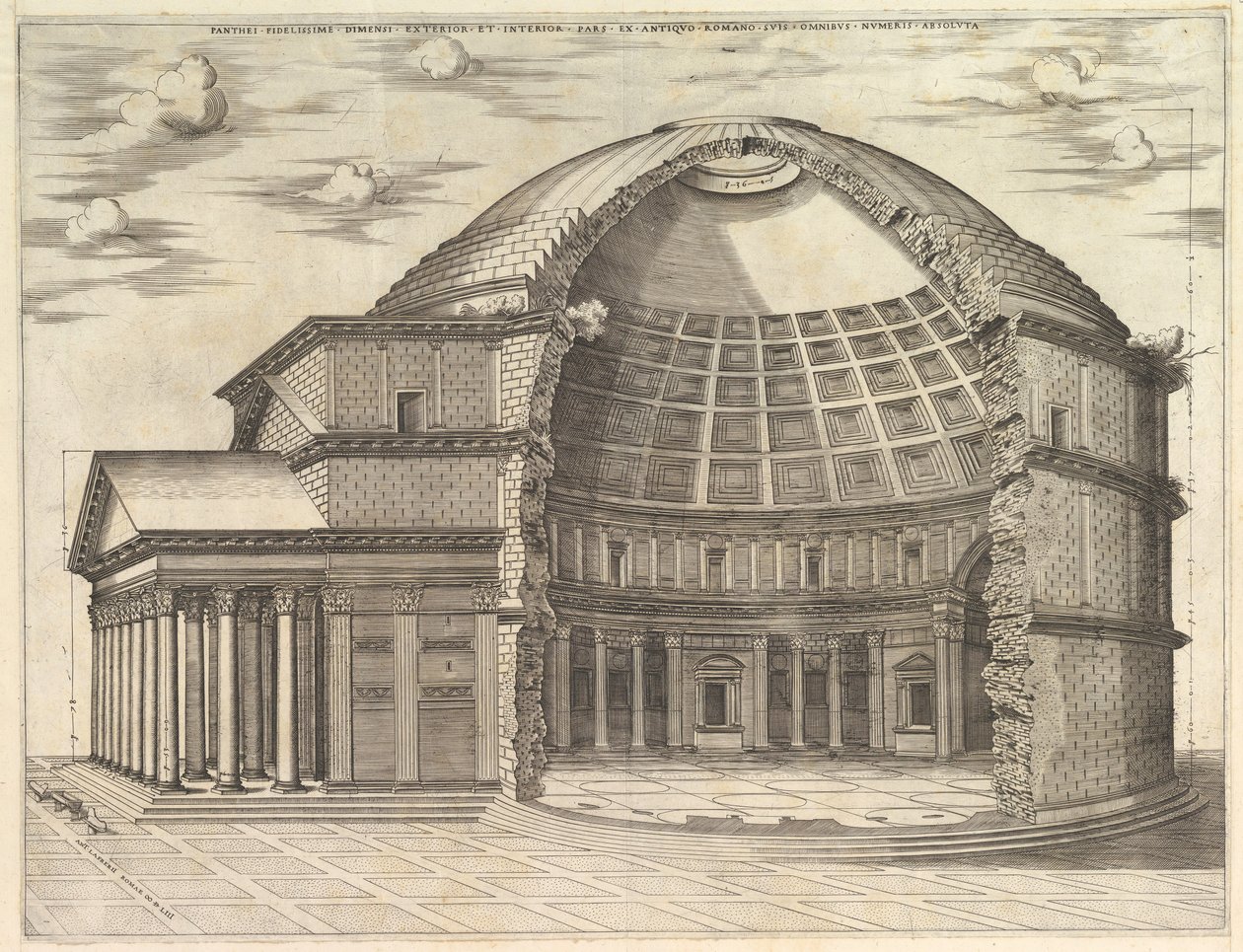 منظار Romanae Magnificentiae: البانثيون ، انفصل لإظهار الداخل ، 1553. بواسطة غير معروف