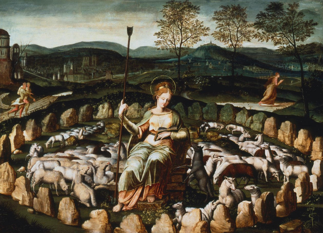 St Genevieve gardant ses moutons St Genevieve تشاهد قطيعها ، القرن السادس عشر بواسطة غير معروف