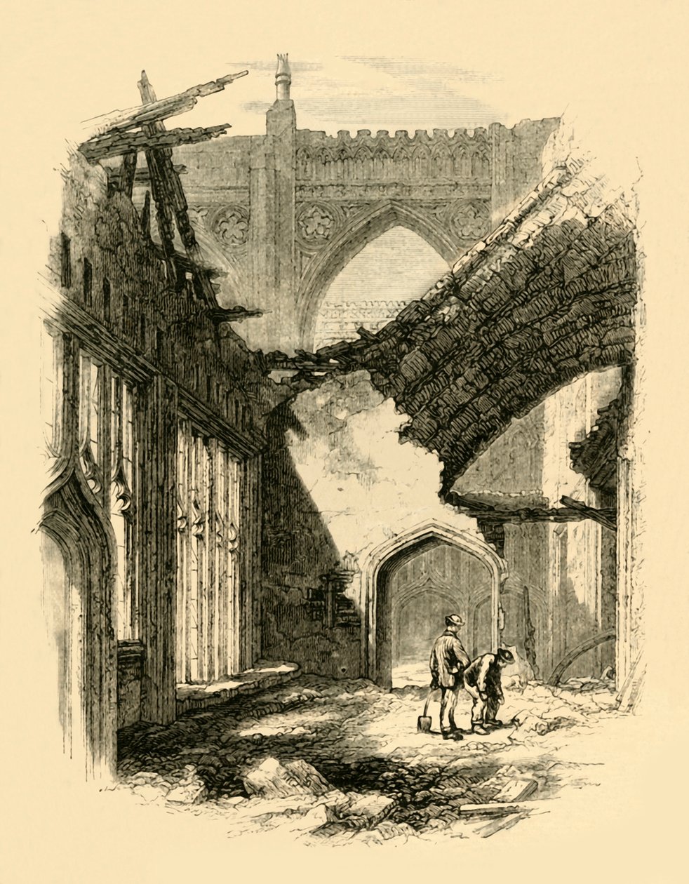 مصلى القديس ستيفنس. - الداخلية بعد الحريق ، 1881. بواسطة غير معروف