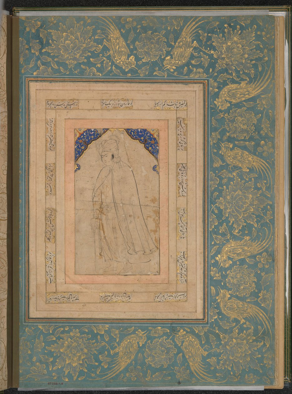 Standing Youth in a Cape ، فوليو من ألبوم بيليني ، أواخر القرن السادس عشر. بواسطة غير معروف