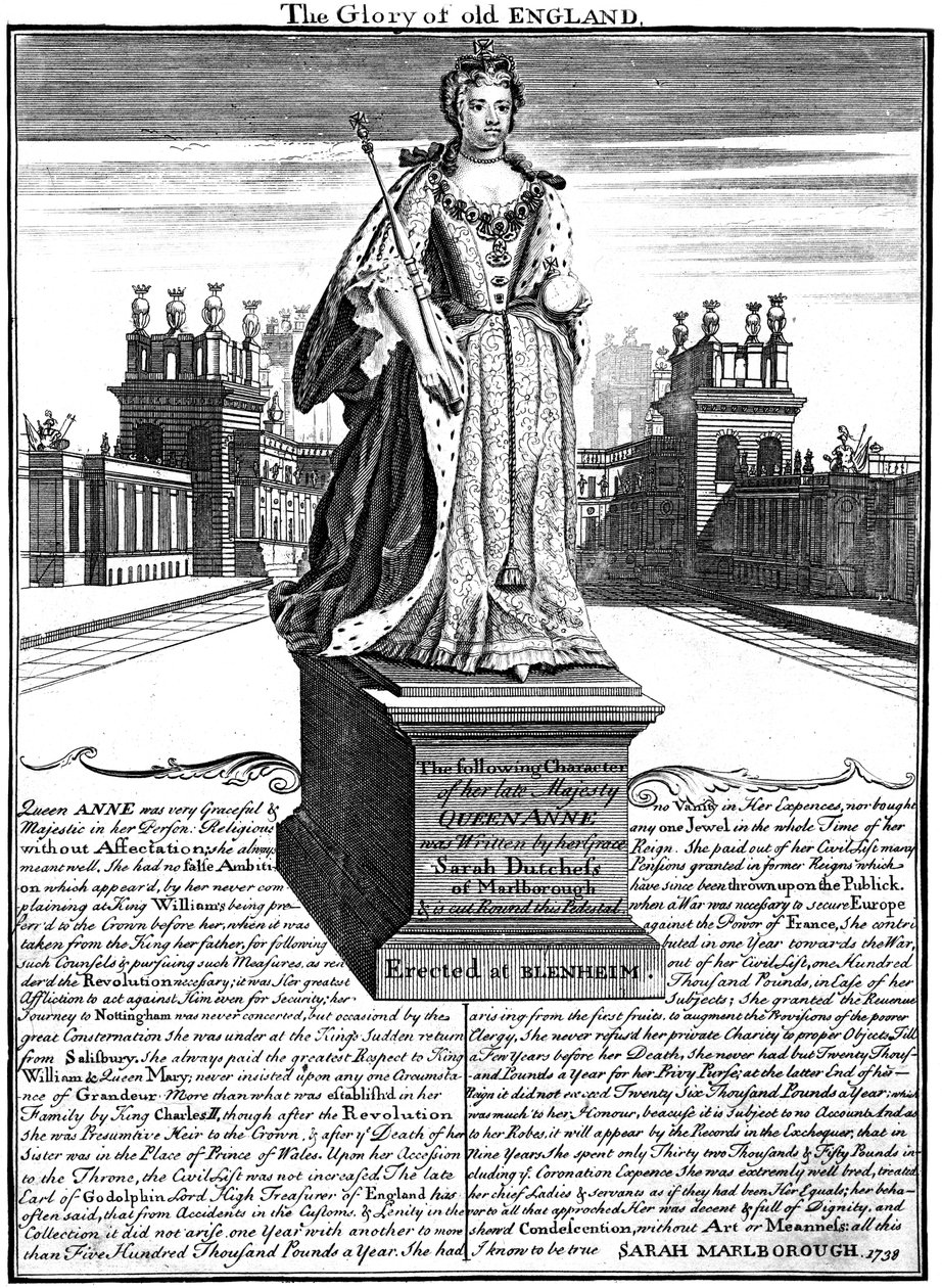 تمثال الملكة آن 1665-1714 ، قصر بلينهايم ، أوكسفوردشاير ، 1738 بواسطة غير معروف