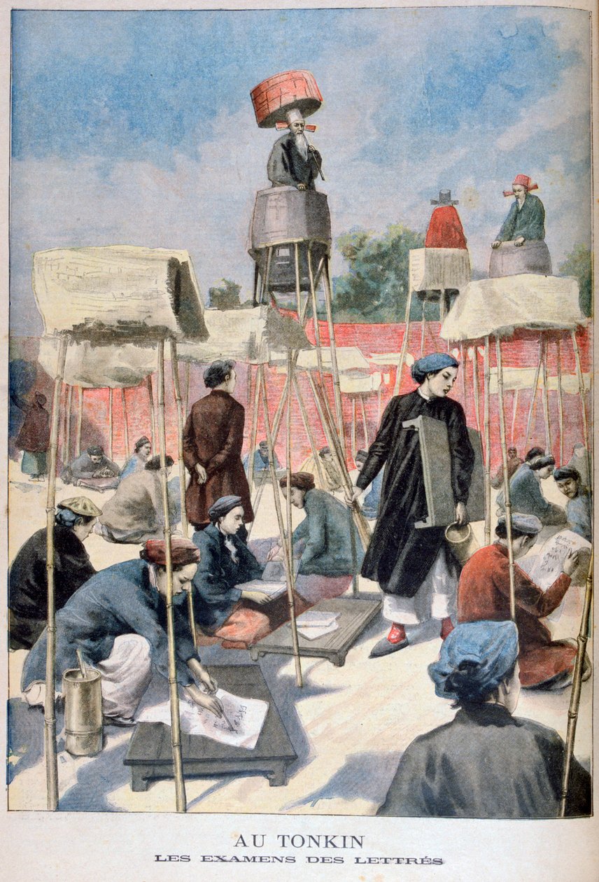 طلاب يجلسون في امتحان الكتابة ، تونكين ، فيتنام ، 1895 بواسطة غير معروف