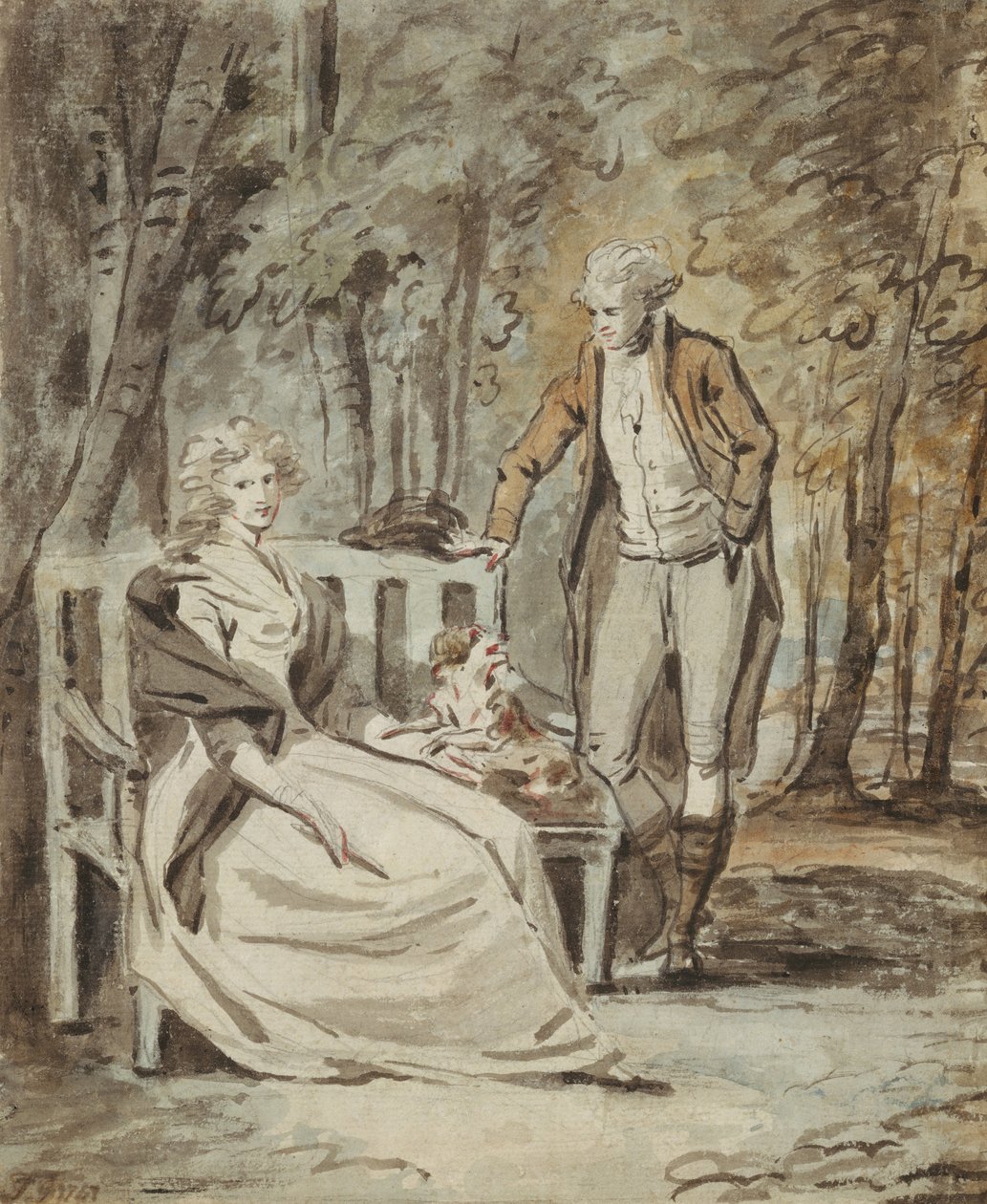 دراسة لصورة شخصية: سيدة ورجل نبيل في حديقة ، كاليفورنيا. 1780. بواسطة غير معروف