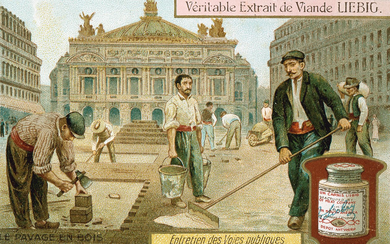 تسطيح شارع باريس بكتل خشبية ، c1900 بواسطة غير معروف