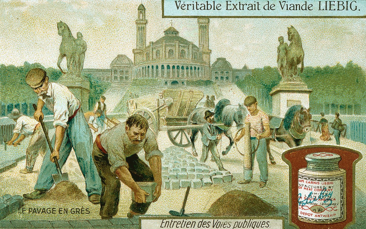 تسطيح طريق بأطقم جرانيت ، باريس ، c1900 بواسطة غير معروف