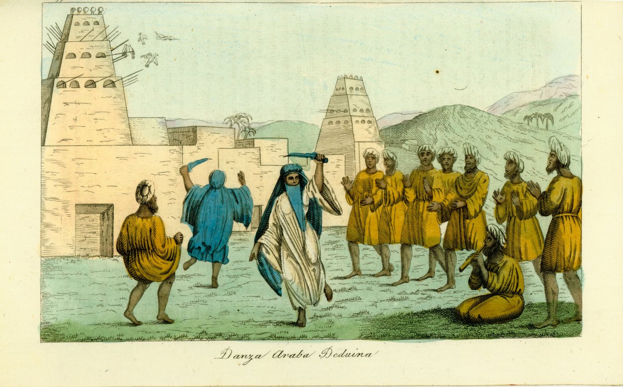 Sword dance by nomadic Bedouin Arabs near the valley of the kings in Thebes by Giovanni Battista Belzoni بواسطة غير معروف