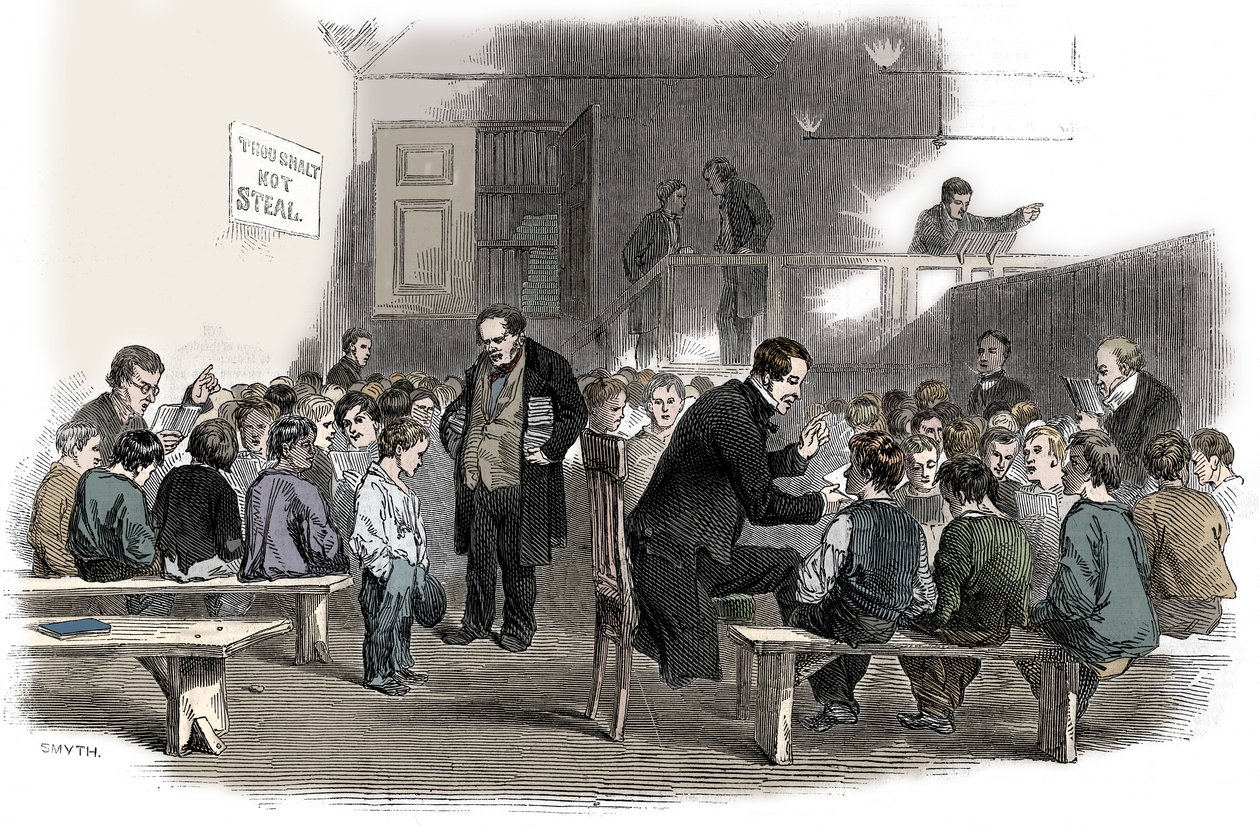 تعليم الأولاد القراءة في مدرسة Ragged School Union ، لامبيث ، لندن ، 1868 بواسطة غير معروف