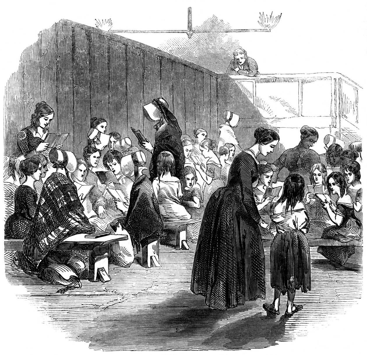 تعليم الفتيات القراءة في مدرسة Ragged School Union ، لامبيث ، لندن ، 1868 بواسطة غير معروف