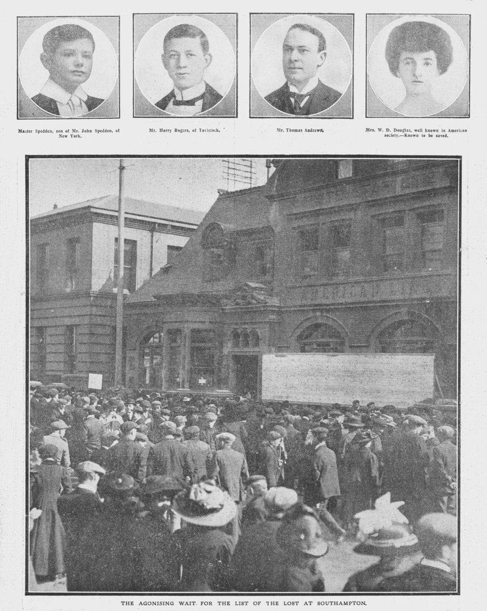الانتظار المؤلم لقائمة الضائع في ساوثامبتون ، 20 أبريل 1912. بواسطة غير معروف
