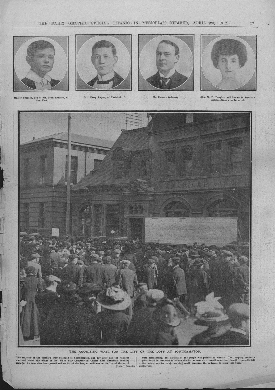 الانتظار المؤلم لقائمة الضائع في ساوثامبتون ، 20 أبريل 1912. بواسطة غير معروف