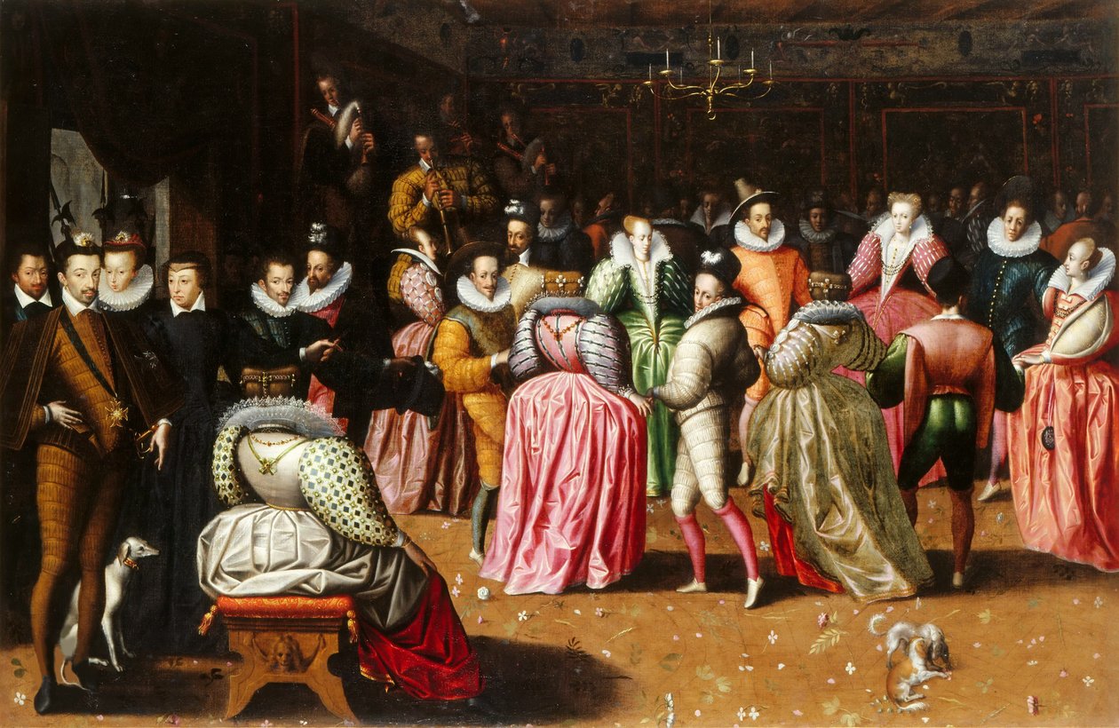 الكرة في ملعب هنري الثالث في فرنسا ، 1575-1600. بواسطة غير معروف