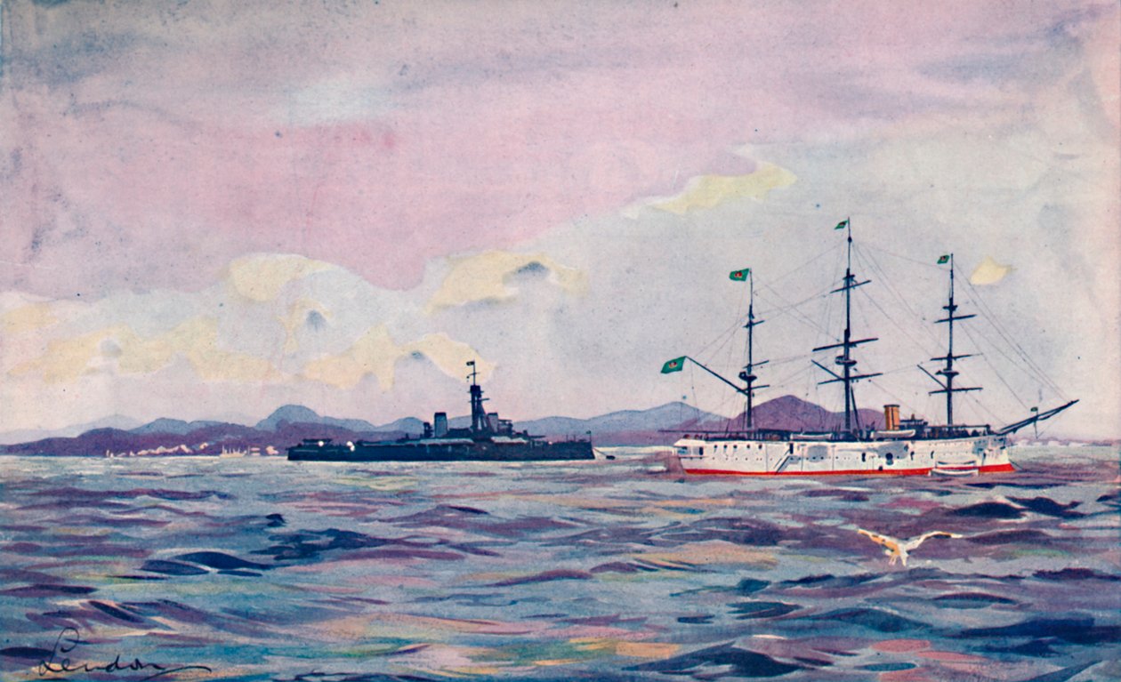 طراد بنيامين المستمر للتدريب ومخرب المدرعة ميناس جيرايس في ميناء ريو ، 1914 بواسطة غير معروف