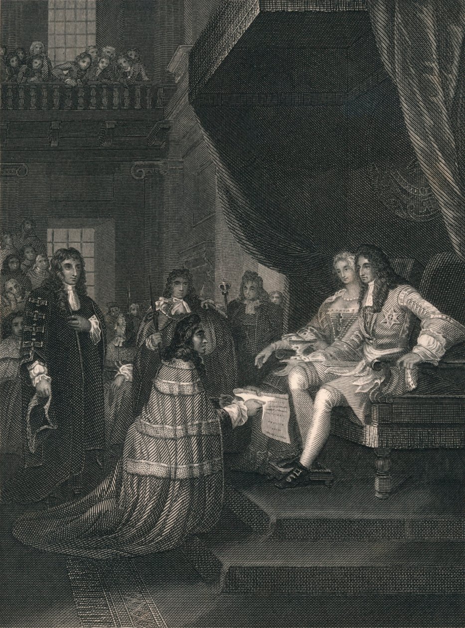 قدمت وثيقة الحقوق إلى ويليام وماري ، 1689 ، منتصف القرن التاسع عشر. بواسطة غير معروف