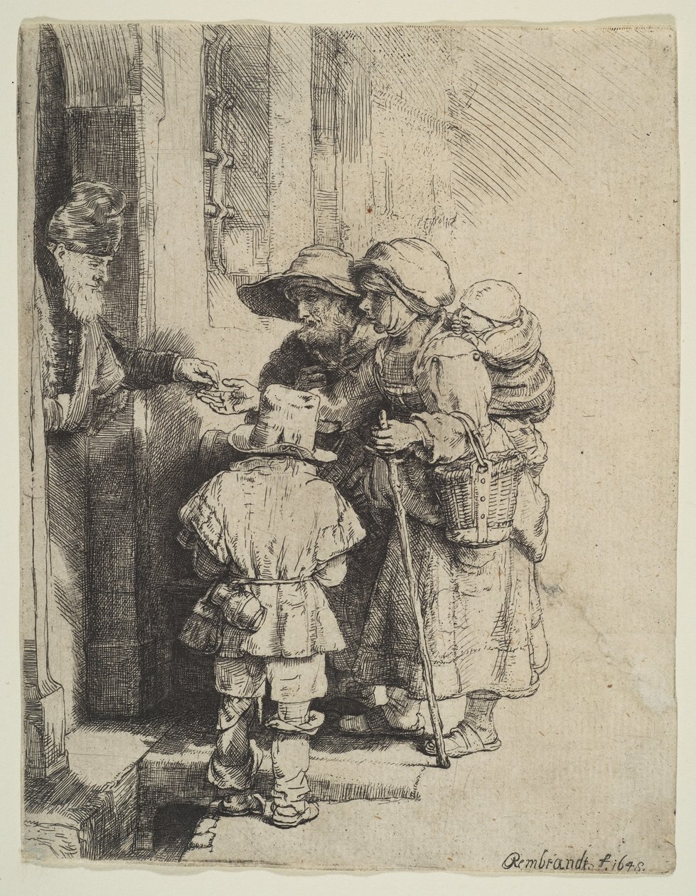 The Blind Hurdy-Gurdy Player وصدقات تلقي العائلة ، 1648. بواسطة غير معروف