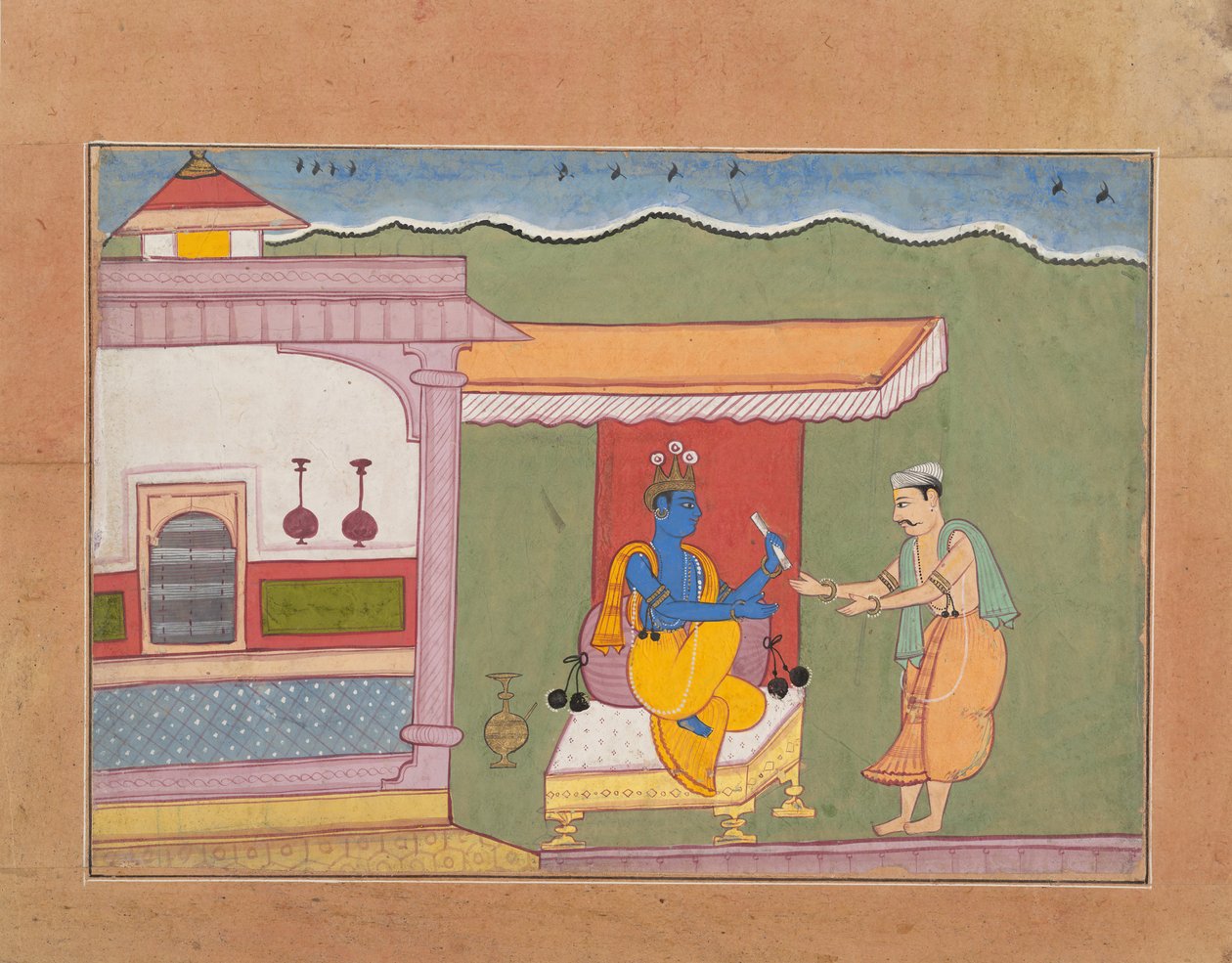 Brahmin يسلم رسالة Rukminis إلى كريشنا ... من Bhagavata Purana المتفرقة ... ، كاليفورنيا. 1610. بواسطة غير معروف