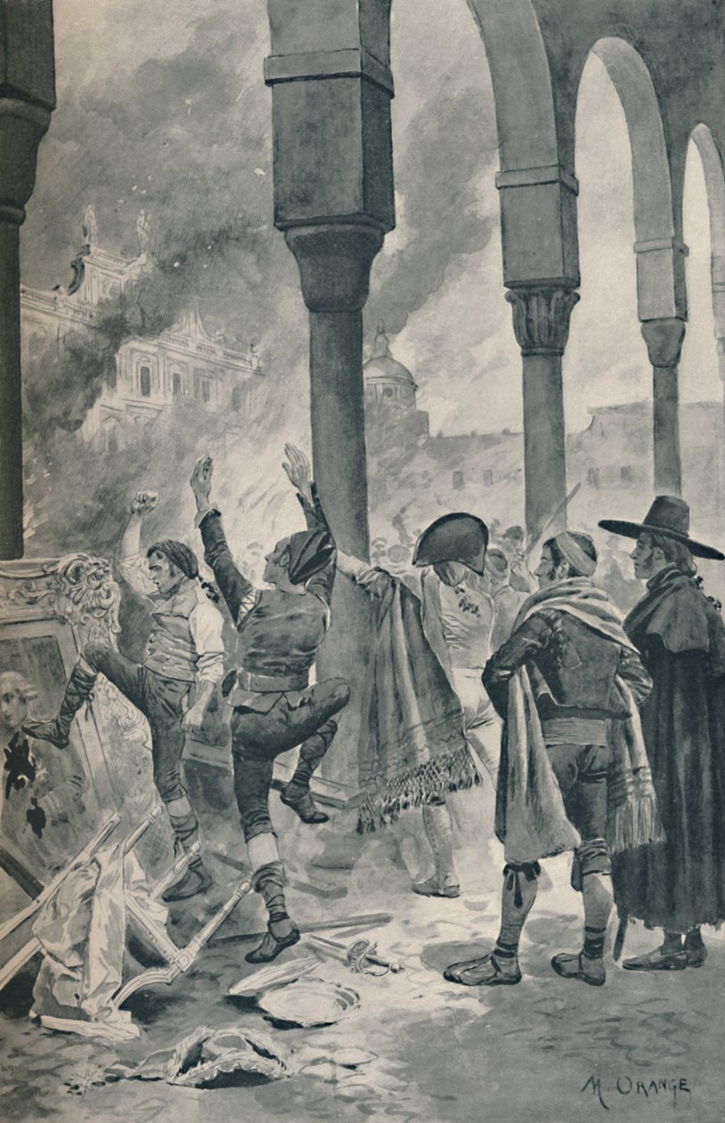 حرق قصر غودوي من قبل السكان في مدريد ، 1896 بواسطة غير معروف