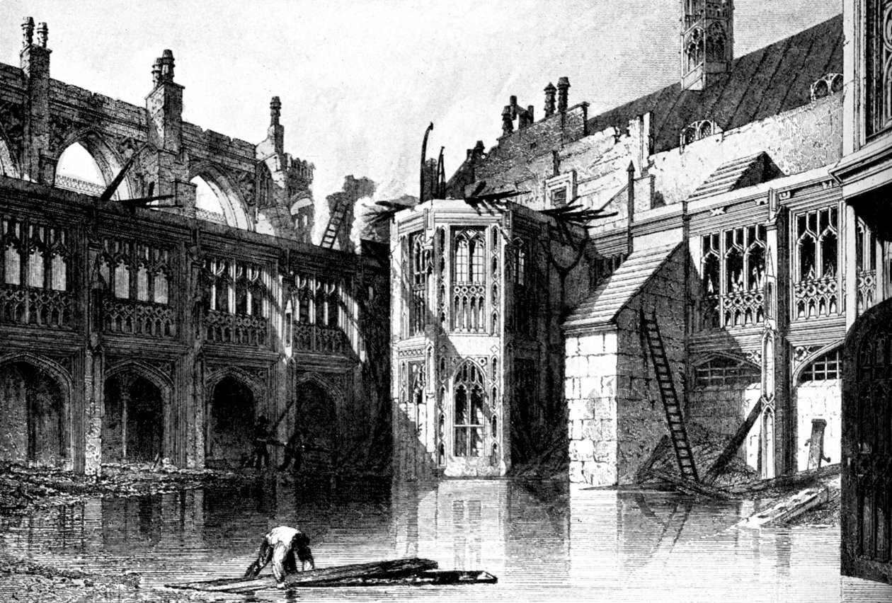 محكمة الدير ، كنيسة سانت ستيفنس ، قصر وستمنستر ، 1834 م 1905 بواسطة غير معروف