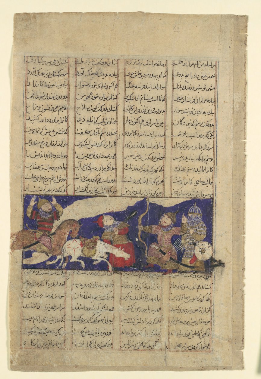 معركة رستم وأشكابوس ، فوليو من كتاب شاهنامه للملوك ، كاليفورنيا. 1330-40. بواسطة غير معروف