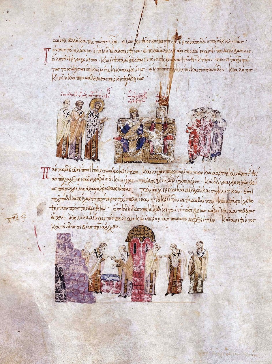 مجمع انتصار القسطنطينية للأرثوذكسية في 843 مصغرة من مدريد Skylitzes ، بواسطة غير معروف