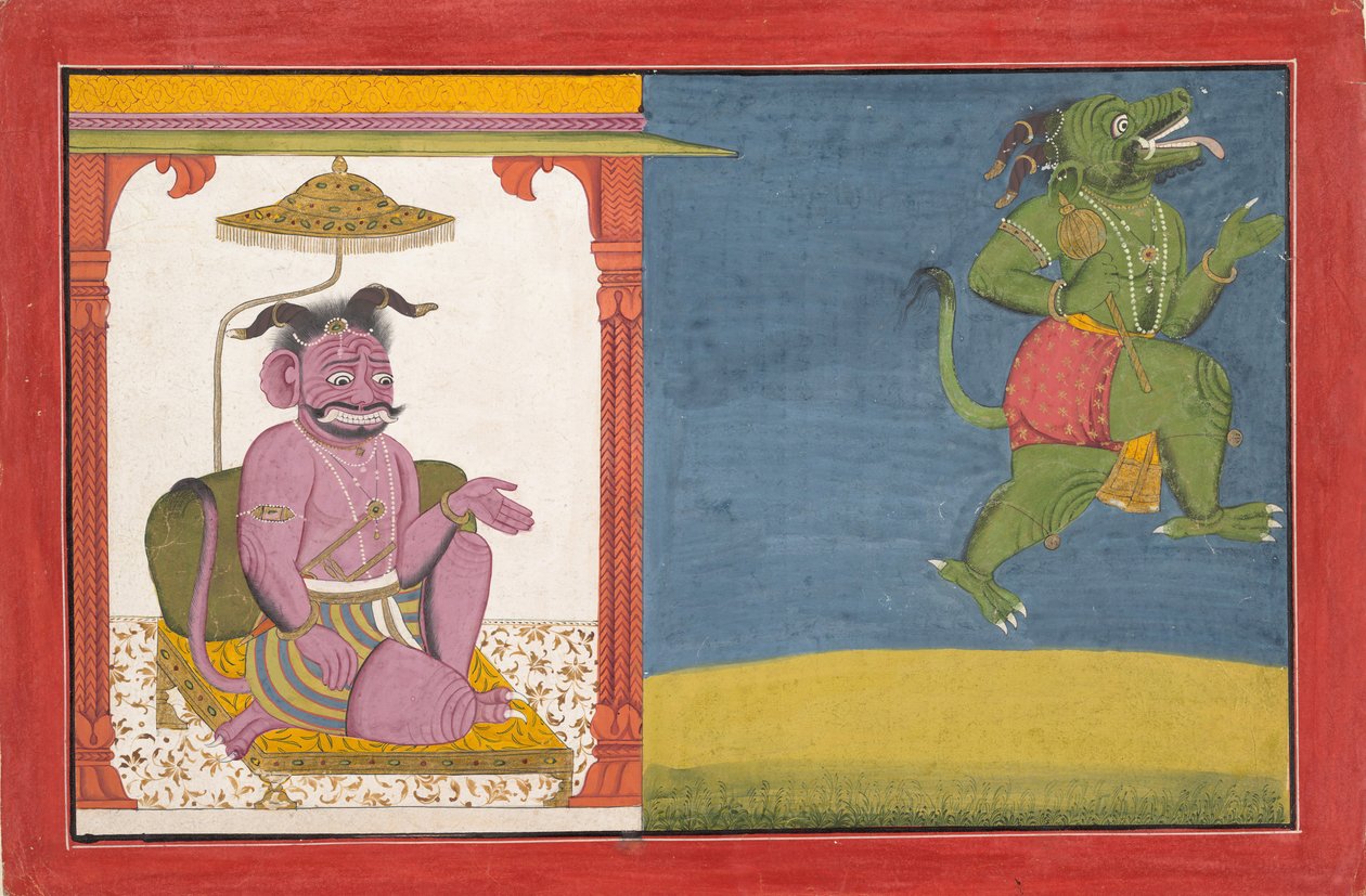 The Demon Hiranyaksha يغادر قصر الشياطين ... من سلسلة Bhagavata Purana ، كاليفورنيا. 1740. بواسطة غير معروف