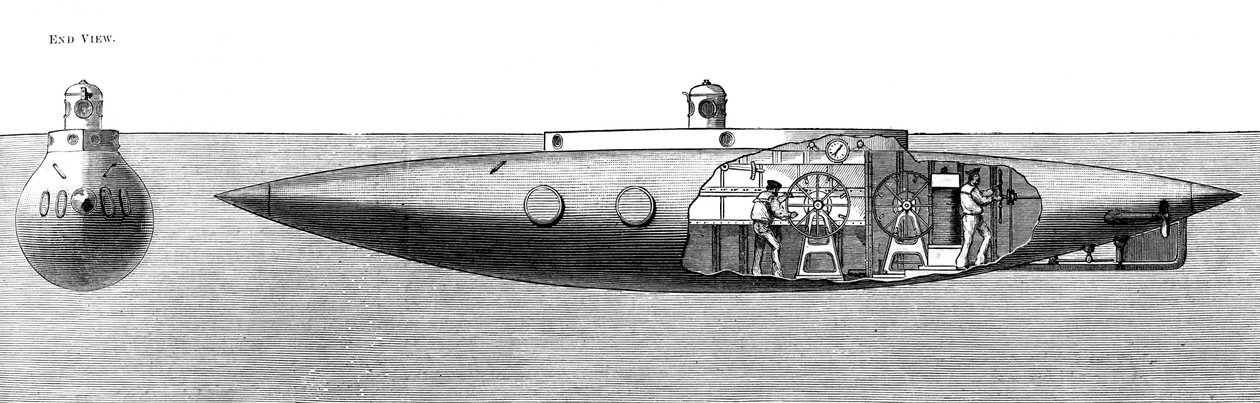 نزوح الغرق ورفع قارب الغواصة نوتيلوس ، 1887 بواسطة غير معروف