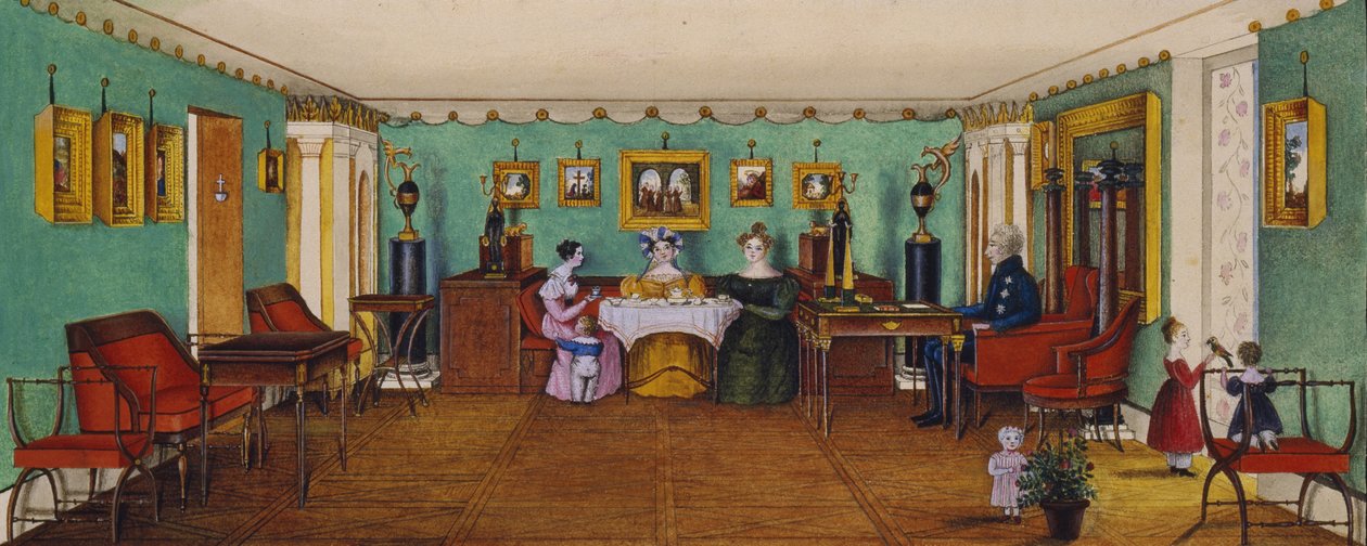 غرفة الرسم في بيت الكونت جوزيف أوغست إلينسكي في رومانيف ، 1834 بواسطة غير معروف
